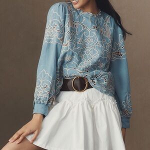 Blue Embroidered Women's Top Anthropologie with tag